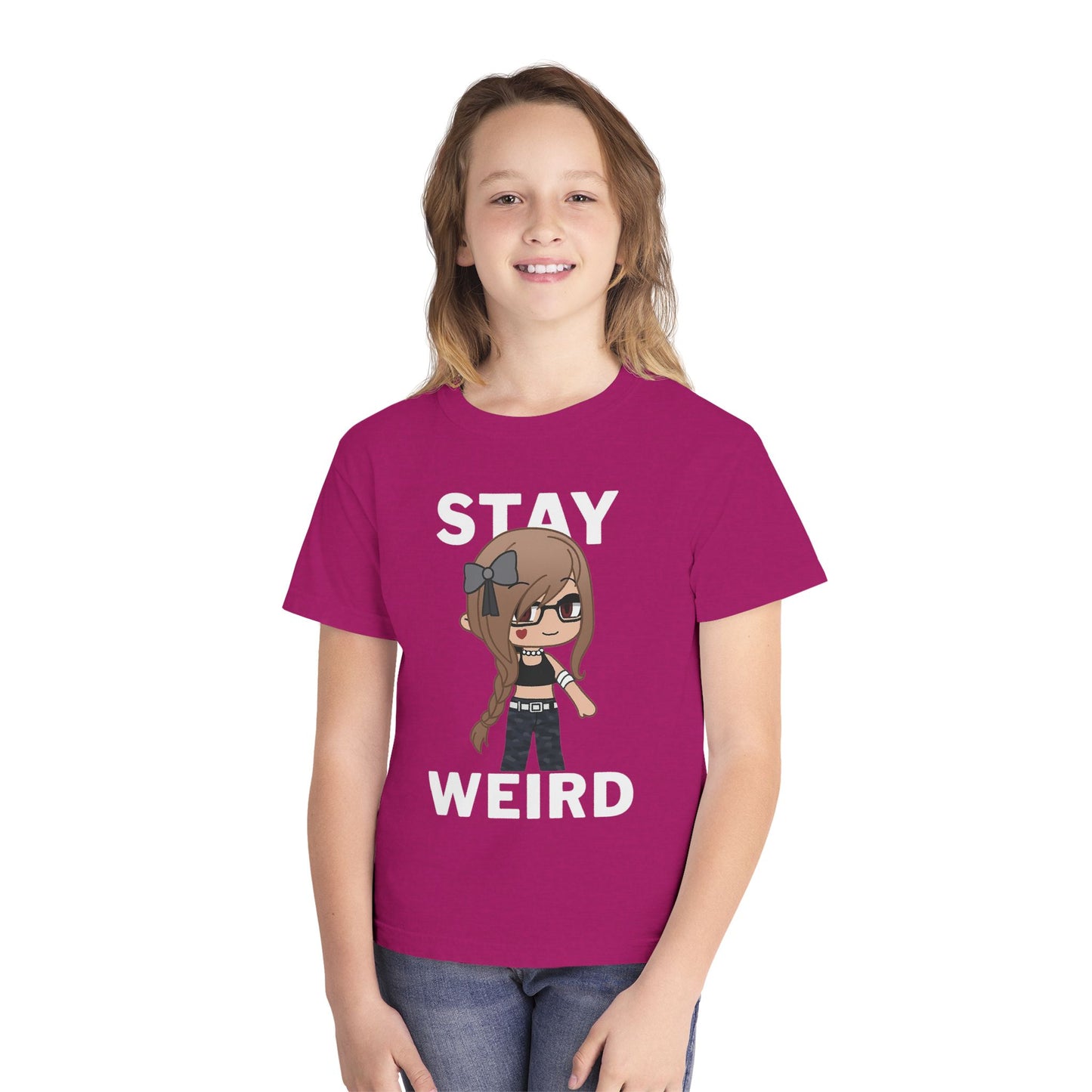 Stay Weird Youth Tee — Cute Girly Cartoon Character Graphic Shirt