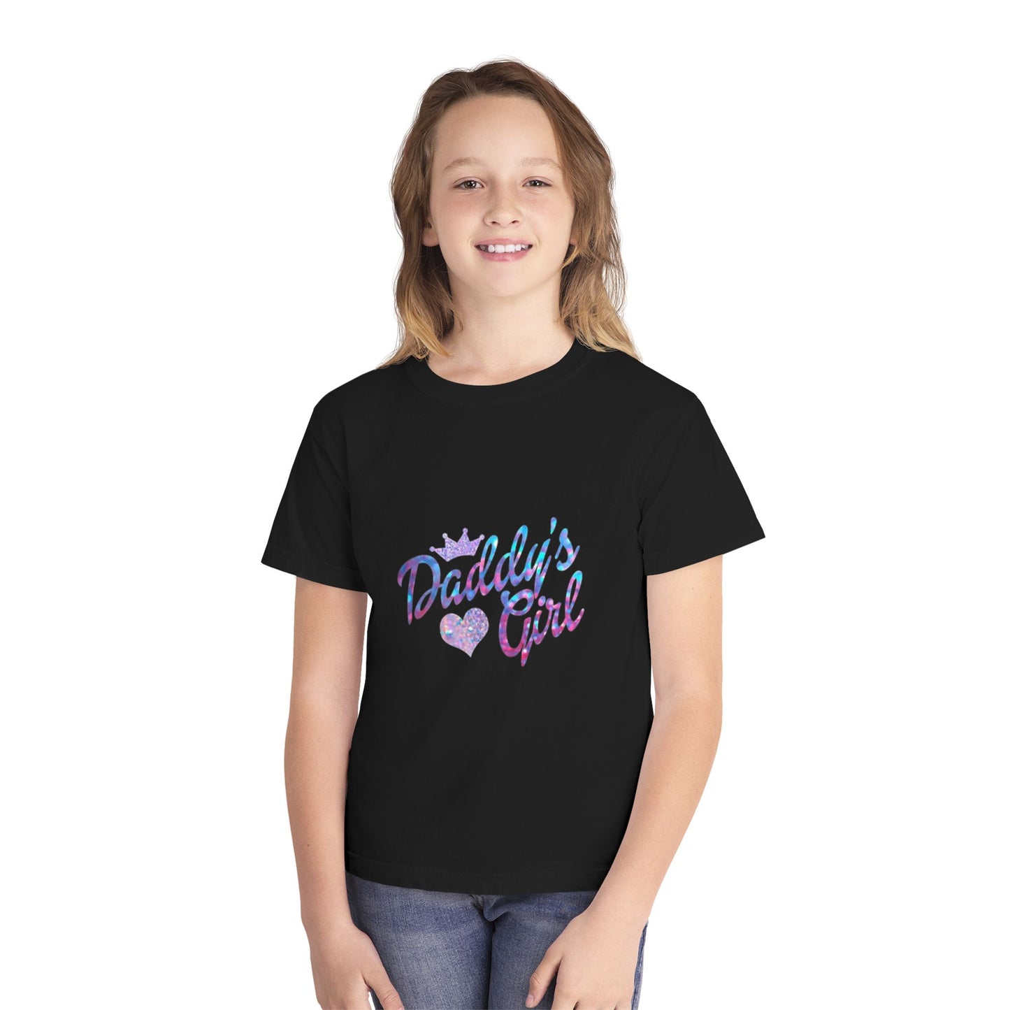 Daddy's Girl Youth Tee — Glitter Pink & Blue Graphic Shirt for Kids