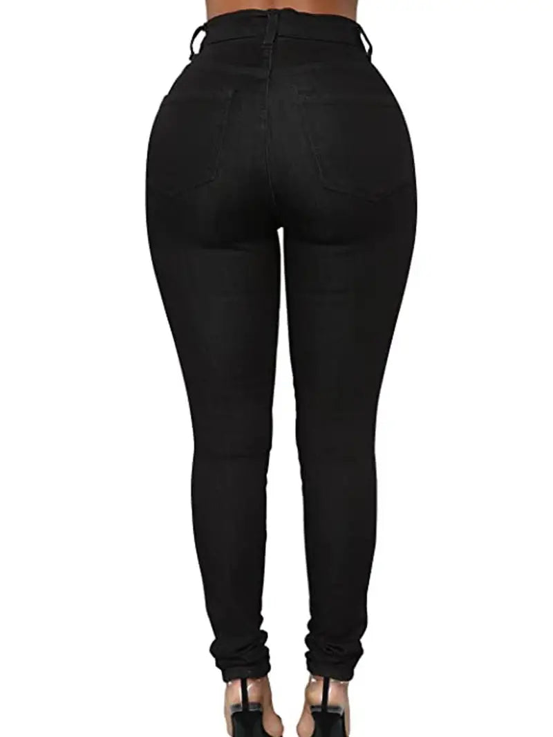 Black High Waist Skinny Jeans - High-Stretch Slim Fit