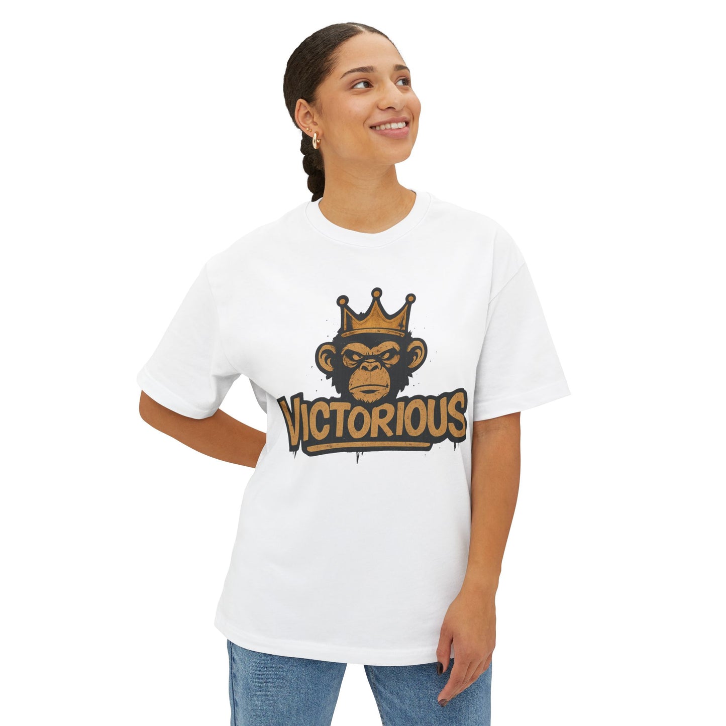 Victorious Monkey Tee — Crowned Ape Graphic Oversized T‑Shirt