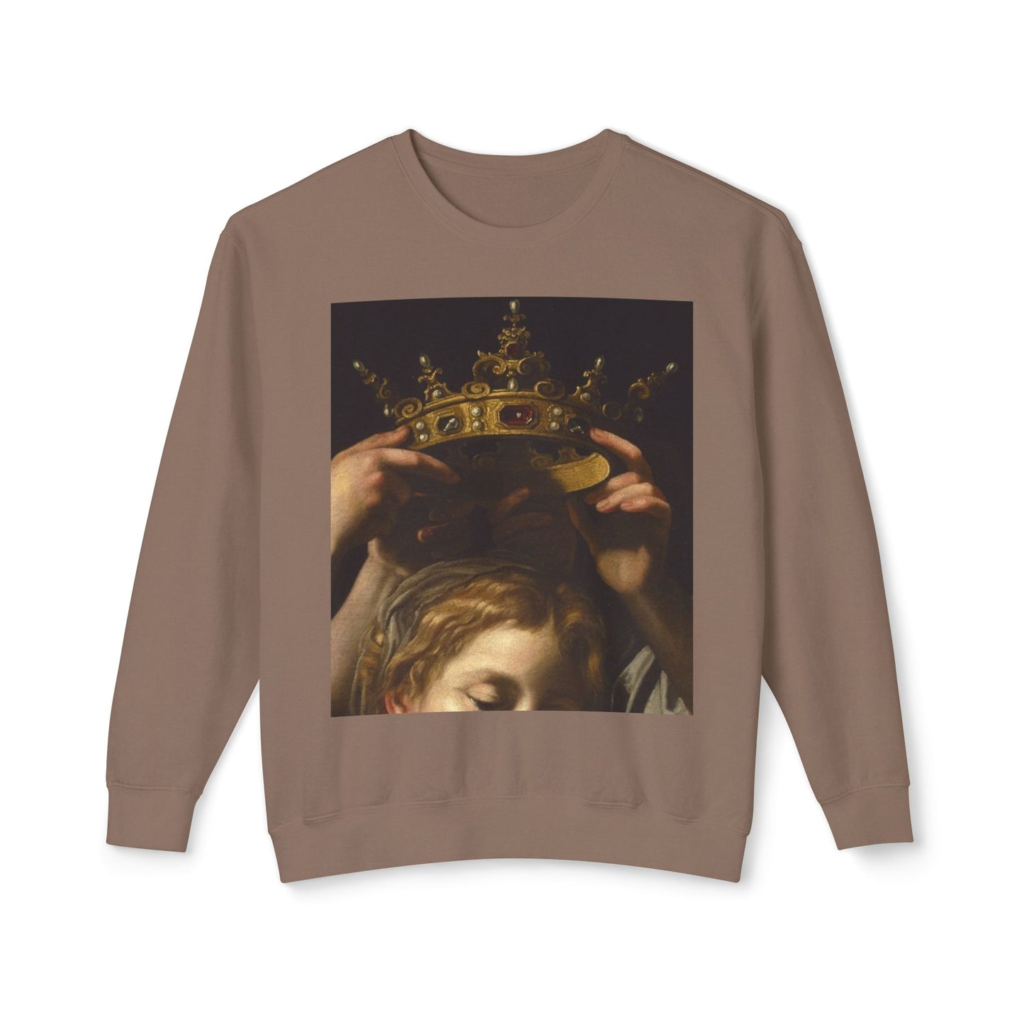 Crowned Madonna Crewneck Sweatshirt — Vintage Religious Art Print