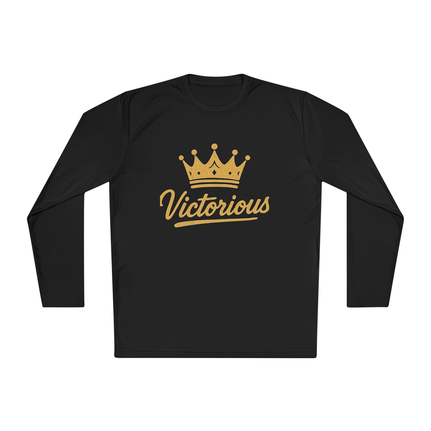 Victorious Crown Long Sleeve Tee — Inspirational Gold Crown Graphic