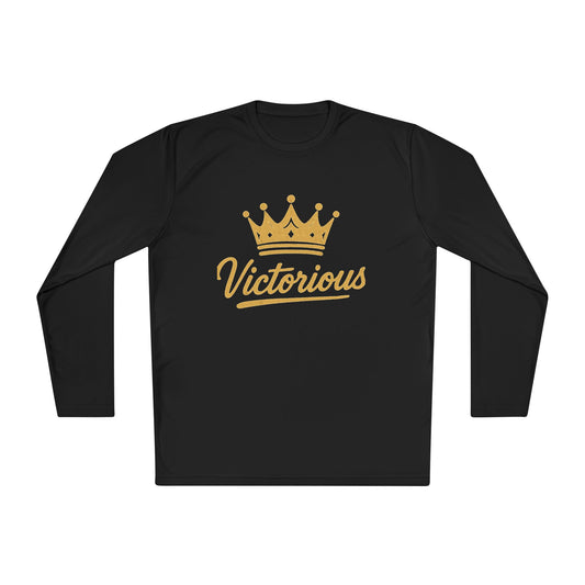 Victorious Crown Long Sleeve Tee — Inspirational Gold Crown Graphic