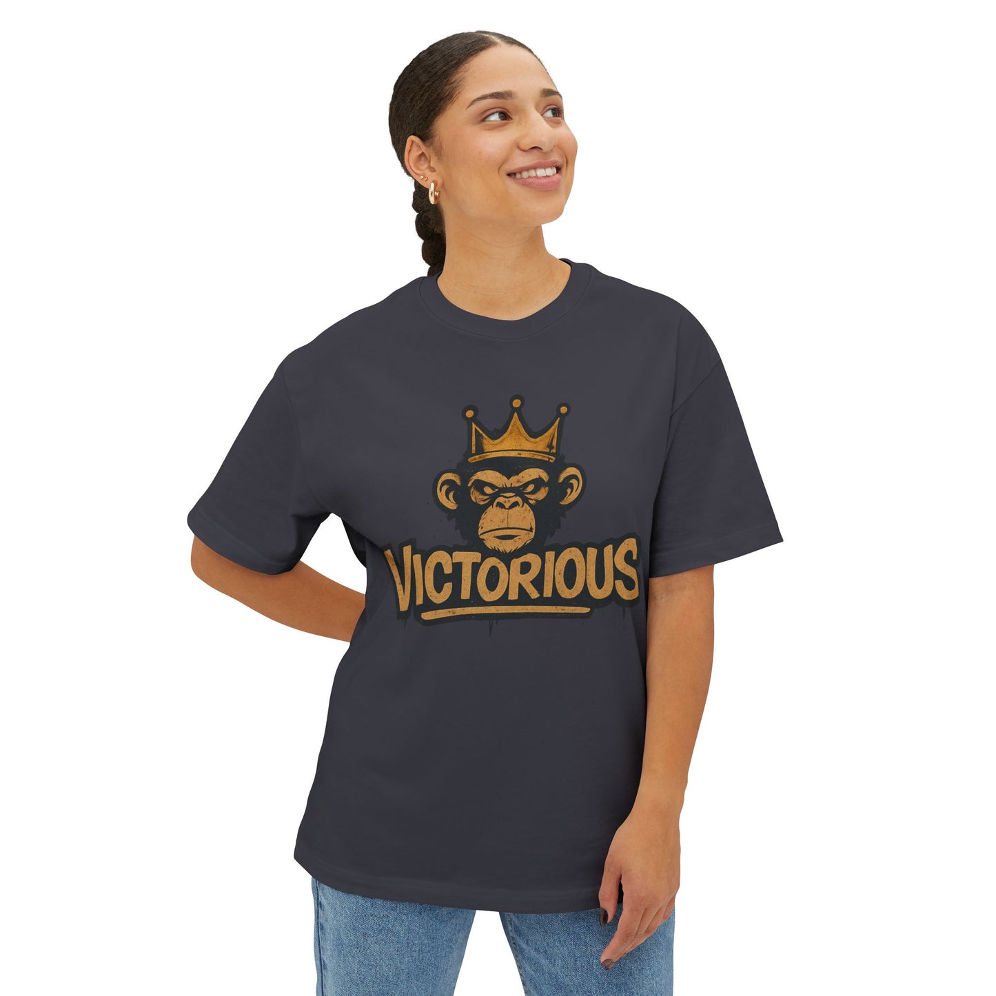 Victorious Monkey Tee — Crowned Ape Graphic Oversized T‑Shirt