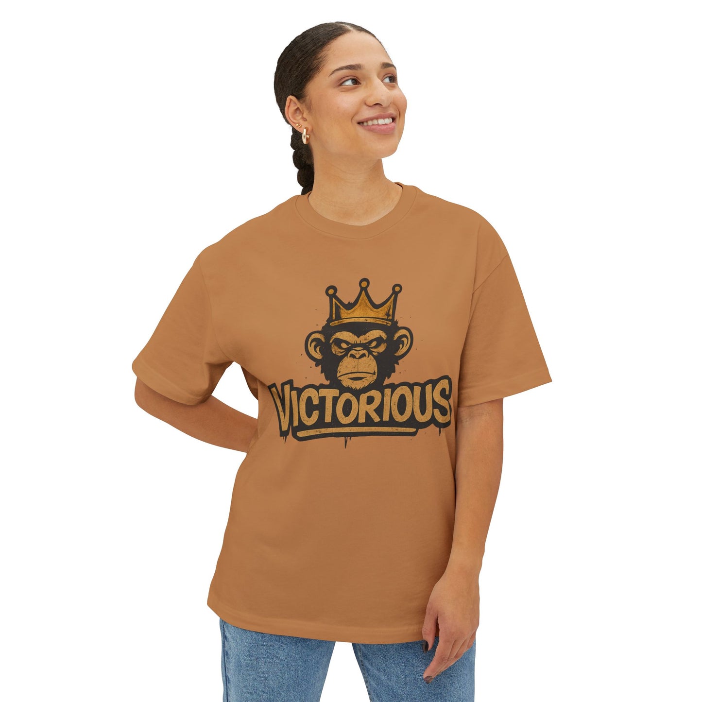 Victorious Monkey Tee — Crowned Ape Graphic Oversized T‑Shirt