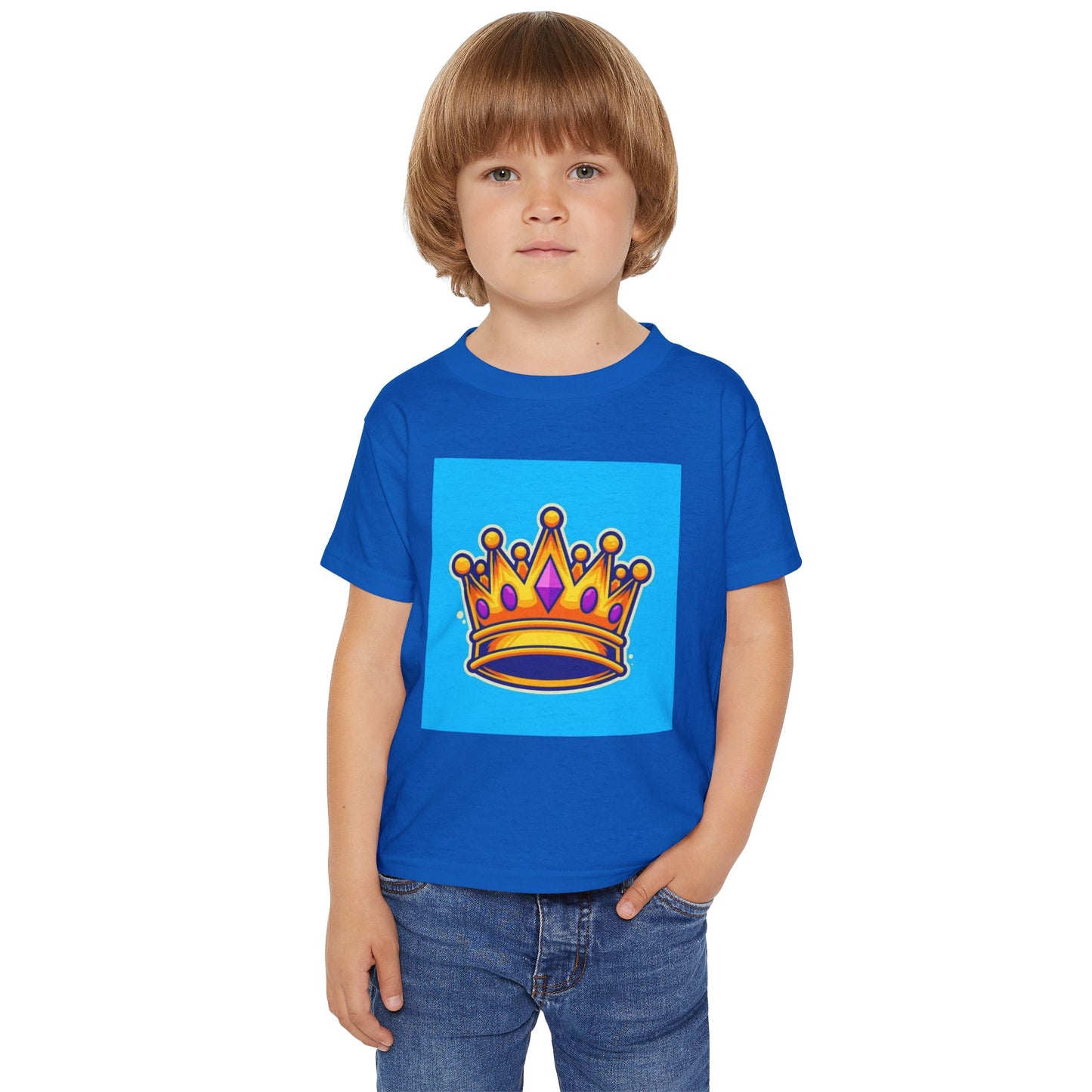 Toddler T-Shirt — Royal Crown Graphic Kids Tee (Bright Blue Background)