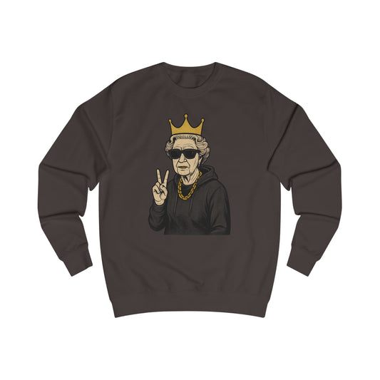 King Grandma Sweatshirt - Retro Granny with Crown & Peace Sign Crewneck