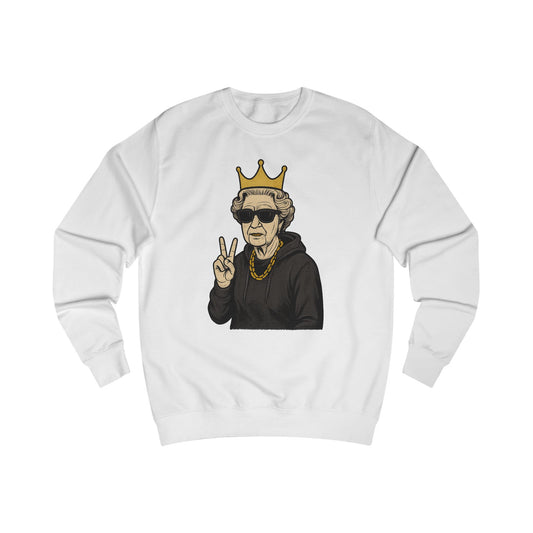 King Grandma Sweatshirt - Retro Granny with Crown & Peace Sign Crewneck