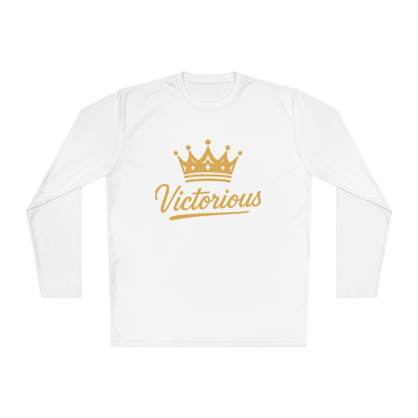 Victorious Crown Long Sleeve Tee — Inspirational Gold Crown Graphic