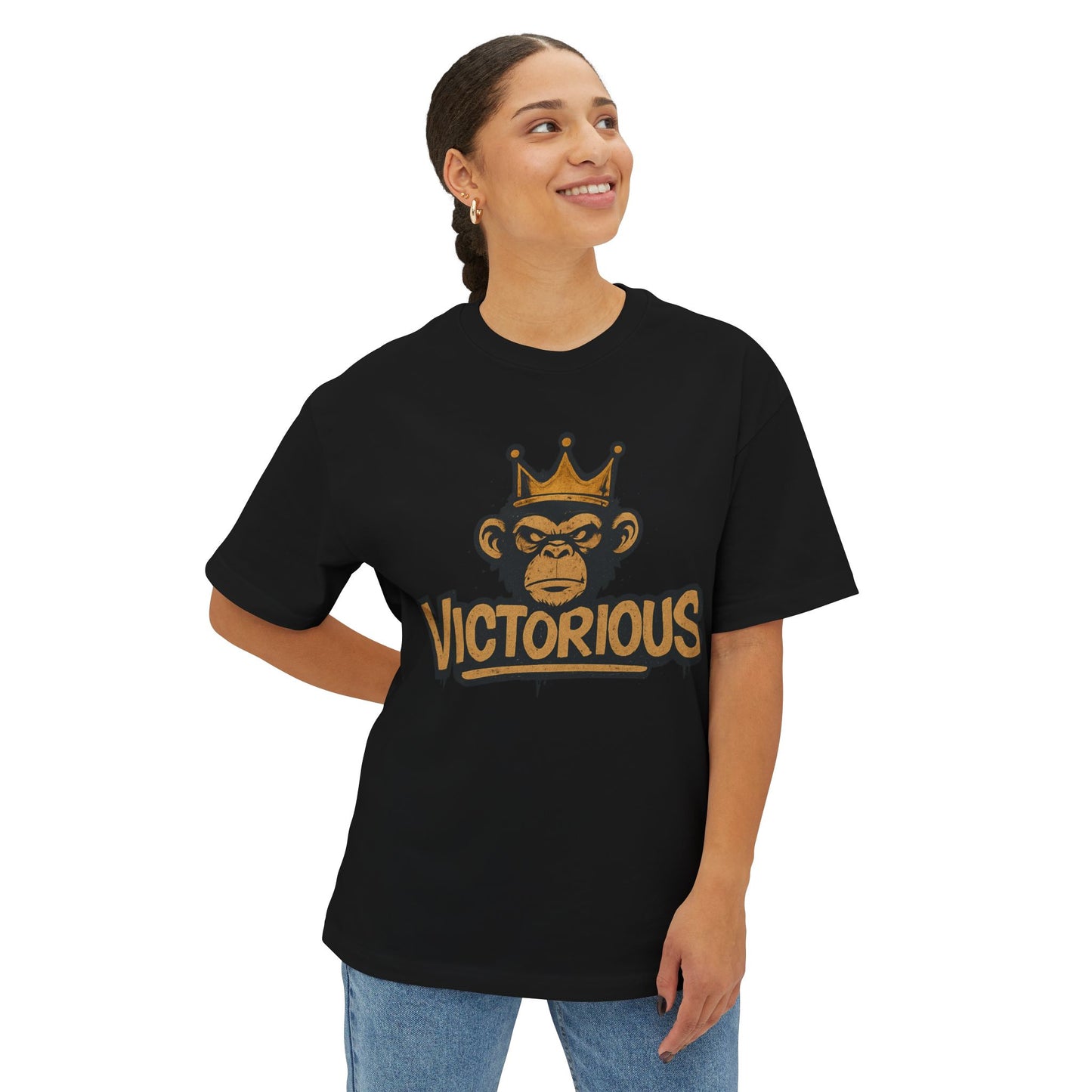 Victorious Monkey Tee — Crowned Ape Graphic Oversized T‑Shirt