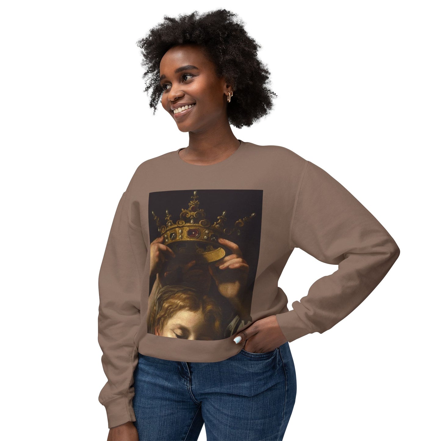 Crowned Madonna Crewneck Sweatshirt — Vintage Religious Art Print