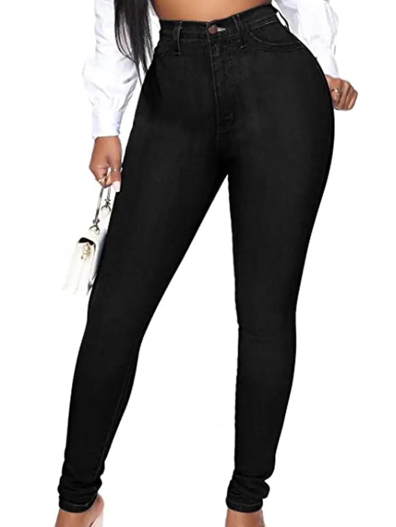 Black High Waist Skinny Jeans - High-Stretch Slim Fit