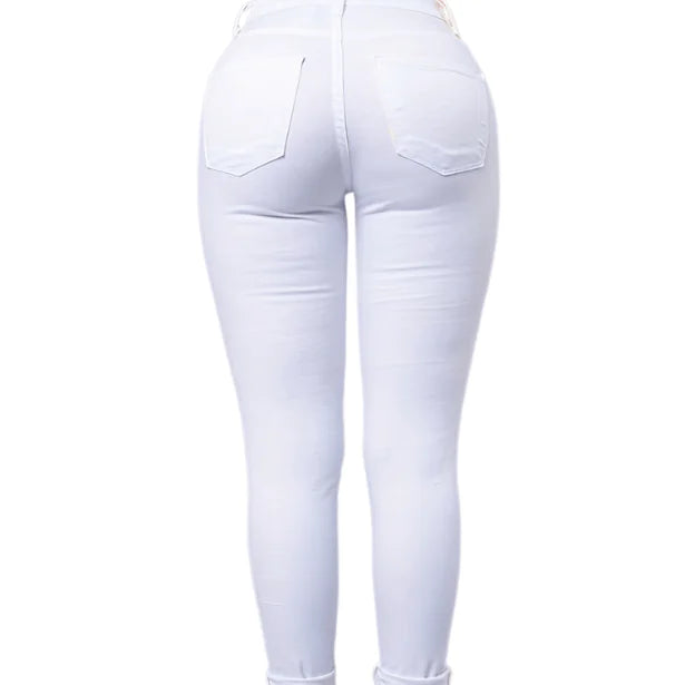 White Ripped Skinny Jeans - Slim Fit High Waist Denim