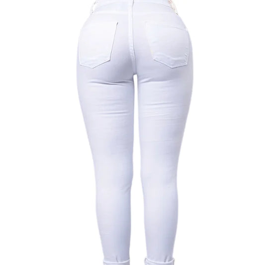 White Ripped Skinny Jeans - Slim Fit High Waist Denim